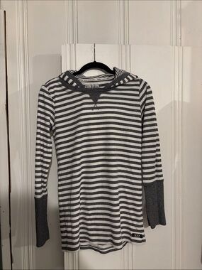Marc New York Gray & White Striped Crewneck Hoodie Sweater
